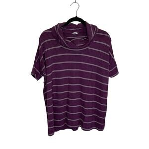 Loft Purple Stripe Cowl Neck Short‎ Sleeve Shirt Women's XS Top Comfort Casual